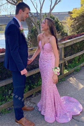 Sexy V-neck Sleeveless Mermaid Long Prom Dress,SWS2061