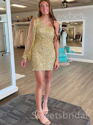 Elegant One shoulder Sheath Short Mini Homecoming Dress, BTW375