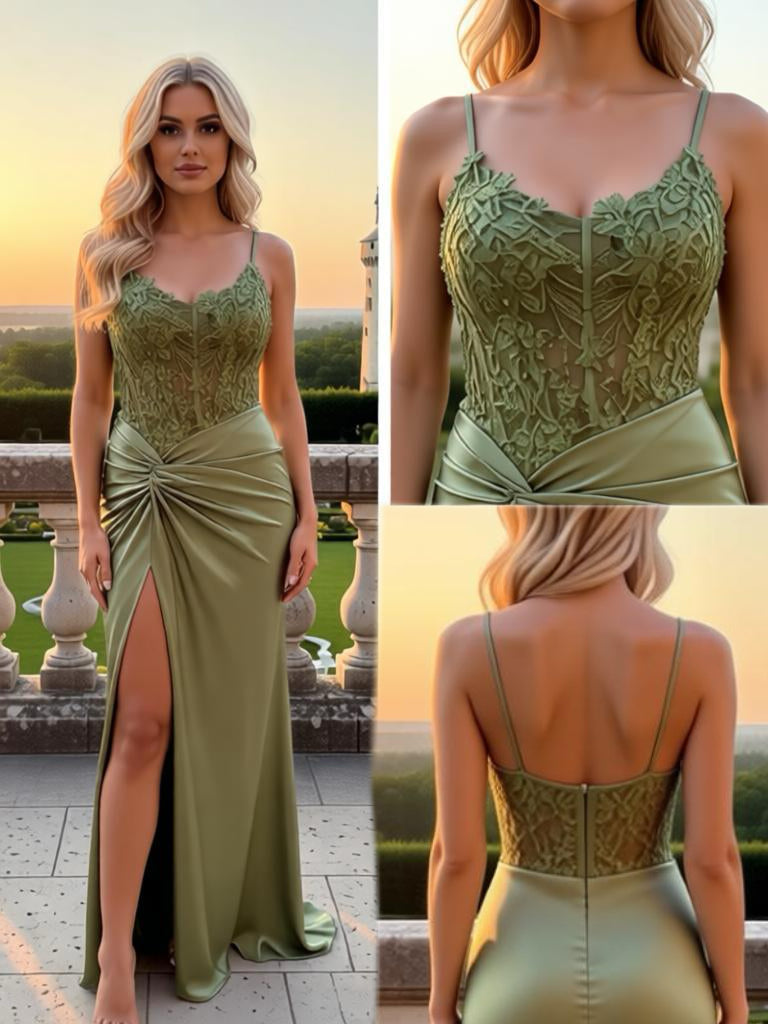Sexy Dusty Sage V-Neck Sleeveless Side Slit Mermaid Floor Length Prom Party Dress,SWS2580