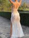 White Sexy V-neck Sleeveless Side Slit Mermaid Long Prom Dress,SWS2453