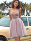 Elegant V-neck Sleeveless A-line Short Mini Homecoming Dress, BTW345