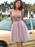 Elegant V-neck Sleeveless A-line Short Mini Homecoming Dress, BTW345