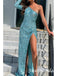 Sparkly Sequin One Shoulder Side Slit Mermaid Floor Length Prom Dress,SWS2533