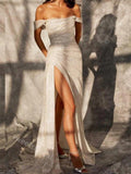 Sparkly Off Shoulder Sleeveless Mermaid Long Floor Length Prom Dress,SWS2356
