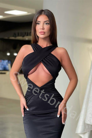 Black Sexy Sleeveless Strapless Mermaid Long Prom Dress,SW1993