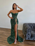 Sexy Strapless Sleeveless Side slit Mermaid Long Prom Dress,SWS2074