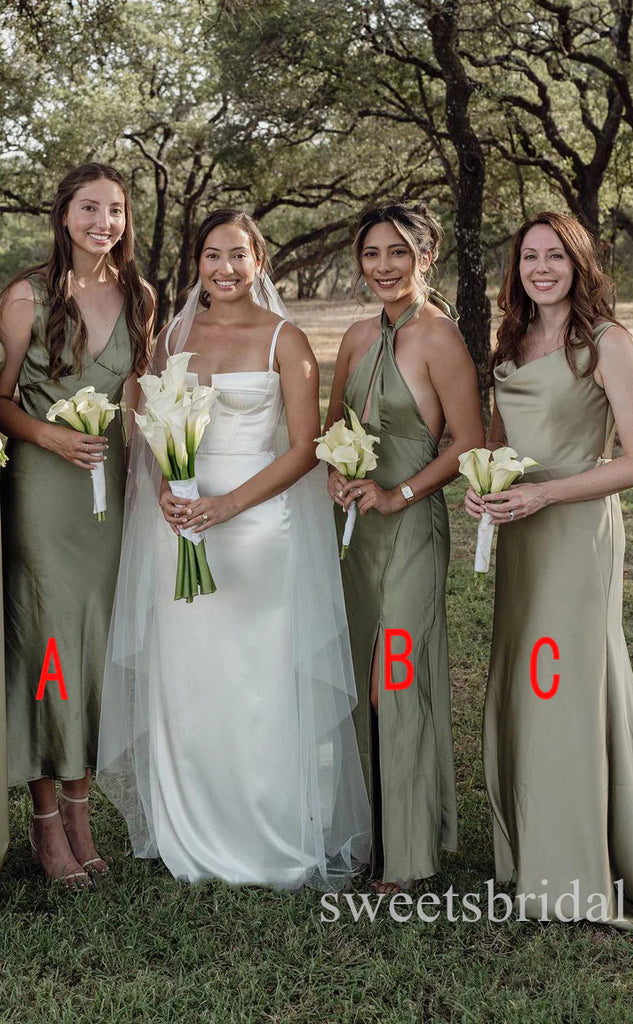 Mismatched V-neck Side Slit Mermaid Long Bridesmaid Dresses, SWE1442