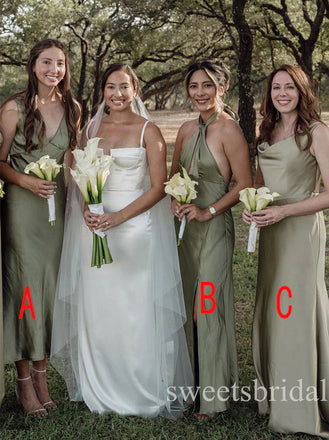 Mismatched V-neck Side Slit Mermaid Long Bridesmaid Dresses, SWE1442