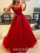 Red Elegant Spaghetti Straps Sleeveless A-line Long Prom Dress,SWS2513