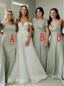 Mismatched V-neck Side Slit Sheath Long Bridesmaid Dresses, SWE1449