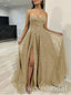 Sparkly Sweetheart Sleeveless Side Slit A-line Long Prom Dress,SWS2514