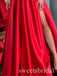 Red Off Shoulder Sleeveless Side Slit A-line Long Prom Dress,SWS2515