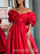 Red Off Shoulder Sleeveless Side Slit A-line Long Prom Dress,SWS2515