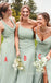 Sage Mismatched V-neck Sleeveless Sheath Long Bridesmaid Dresses, SWE1447