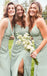 Sage Mismatched V-neck Sleeveless Sheath Long Bridesmaid Dresses, SWE1447