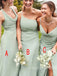 Sage Mismatched V-neck Sleeveless Sheath Long Bridesmaid Dresses, SWE1447