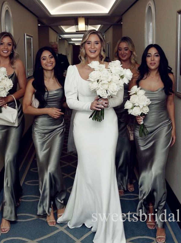 Steal Grey Jewel Sleeveless Sheath Long Bridesmaid Dresses, SWE1446 – sweetbridals