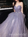 Lilac Off Shoulder Sleeveless Side Slit A-line Long Prom Dress,SWS2516