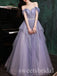 Lilac Off Shoulder Sleeveless Side Slit A-line Long Prom Dress,SWS2516