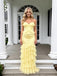 Stylish Yellow Sweetheart Ruffles Sleeveless Mermaid Long Prom Party Dress,SWS2606
