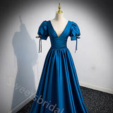 Elegant V-neck Cap Sleeves  A-line Floor Length Prom Dress,SWS2175