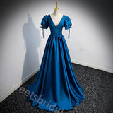 Elegant V-neck Cap Sleeves  A-line Floor Length Prom Dress,SWS2175