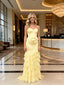 Stylish Yellow Sweetheart Ruffles Sleeveless Mermaid Long Prom Party Dress,SWS2606