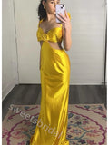 Yellow Ruffle Sweetheart Sleeveless Sheath Floor Length Prom Dress,SWS2229