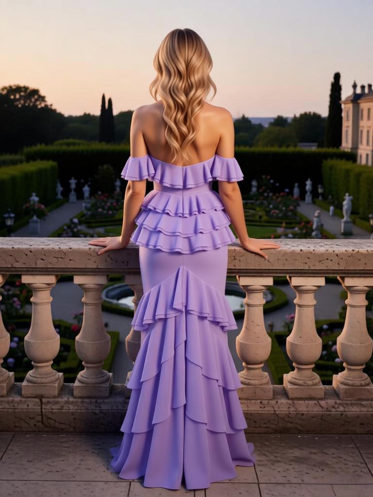 Pretty Ruffles Off Shoulder Mermaid High Low Prom Party Dress,SWS2581