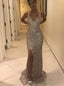 Sparkly V-neck Sleeveless Mermaid Floor Length Prom Dress,SWS2411