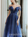 Sparkly Off Shoulder V-neck Sleeveless A-line Long Prom Dress,SWS2520