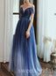 Sparkly Off Shoulder V-neck Sleeveless A-line Long Prom Dress,SWS2520