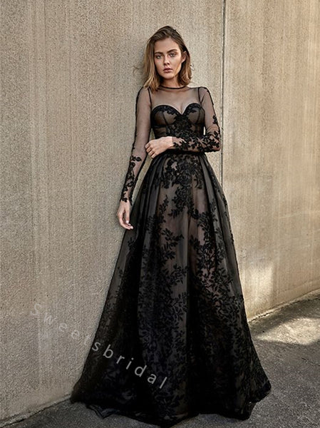 Elegant Sweetheart Long sleeves A-line Long Prom Dress,SWS2064