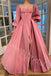 Elegant Square Long sleeves Side slit A-line Long Prom Dress,SW1995