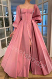 Elegant Square Long sleeves Side slit A-line Long Prom Dress,SW1995