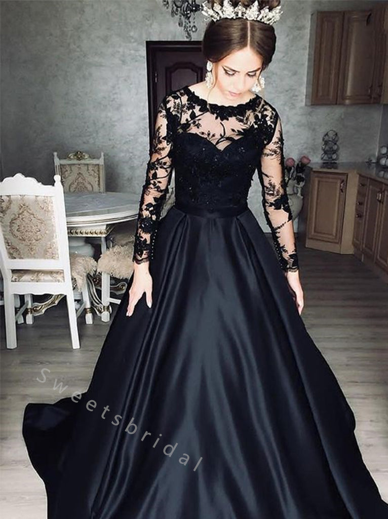 Elegant Scoop Long sleeves A-line Long Prom Dress,SWS2065