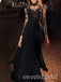 Black Lace Applique Long Sleeves A-line Long Prom Dress,SWS2505