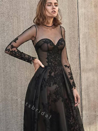 Elegant Sweetheart Long sleeves A-line Long Prom Dress,SWS2064