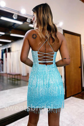 Sexy V-neck Sleeveless Sheath Short Mini Homecoming Dress, BTW369