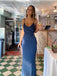 Dark Navy V-neck Sleeveless Sheath Floor Length Prom Dress,SWS2255