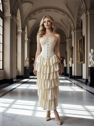 Vintage Sweetheart Ruffles Sleeveless A-Line Long Prom Party Dress,SWS2607