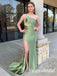 Sage One Shoulder Sleeveless Side Slit Mermaid Floor Length Prom Dress,SWS2525