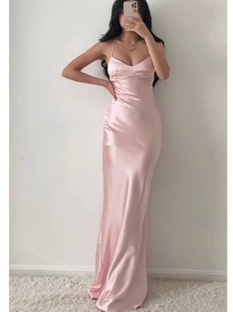 Light Pink V-neck Sleeveless Sheath Long Floor Length Prom Dress,SWS2358