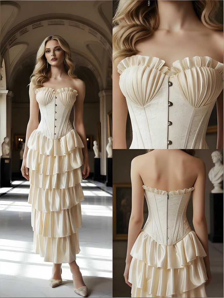 Vintage Sweetheart Ruffles Sleeveless A-Line Long Prom Party Dress,SWS2607