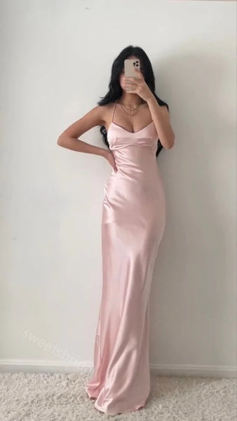 Light Pink V-neck Sleeveless Sheath Long Floor Length Prom Dress,SWS2358