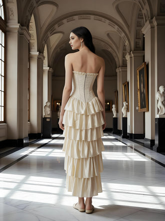 Vintage Sweetheart Ruffles Sleeveless A-Line Long Prom Party Dress,SWS2607