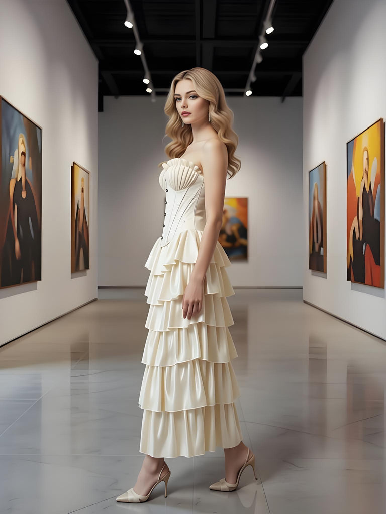 Vintage Sweetheart Ruffles Sleeveless A-Line Long Prom Party Dress,SWS2607