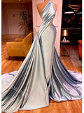 Sliver One Shoulder Sleeveless Mermaid Floor Length Prom Dress,SWS2199