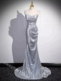 Sparkly Spaghetti Straps Sleeveless Mermaid Floor Length  Prom Dress,SWS2296