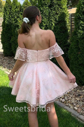 Elegant Off shoulder Sleeveless A-line Short Mini Homecoming Dress, BTW346